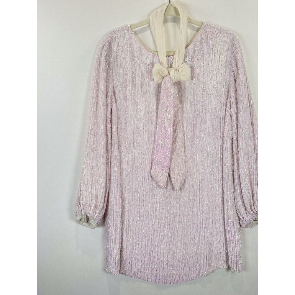 Retrofete Womens Dress Pink Grace Sequin Allover Mini Velvet Tie Belt Party XS - Picture 6 of 16